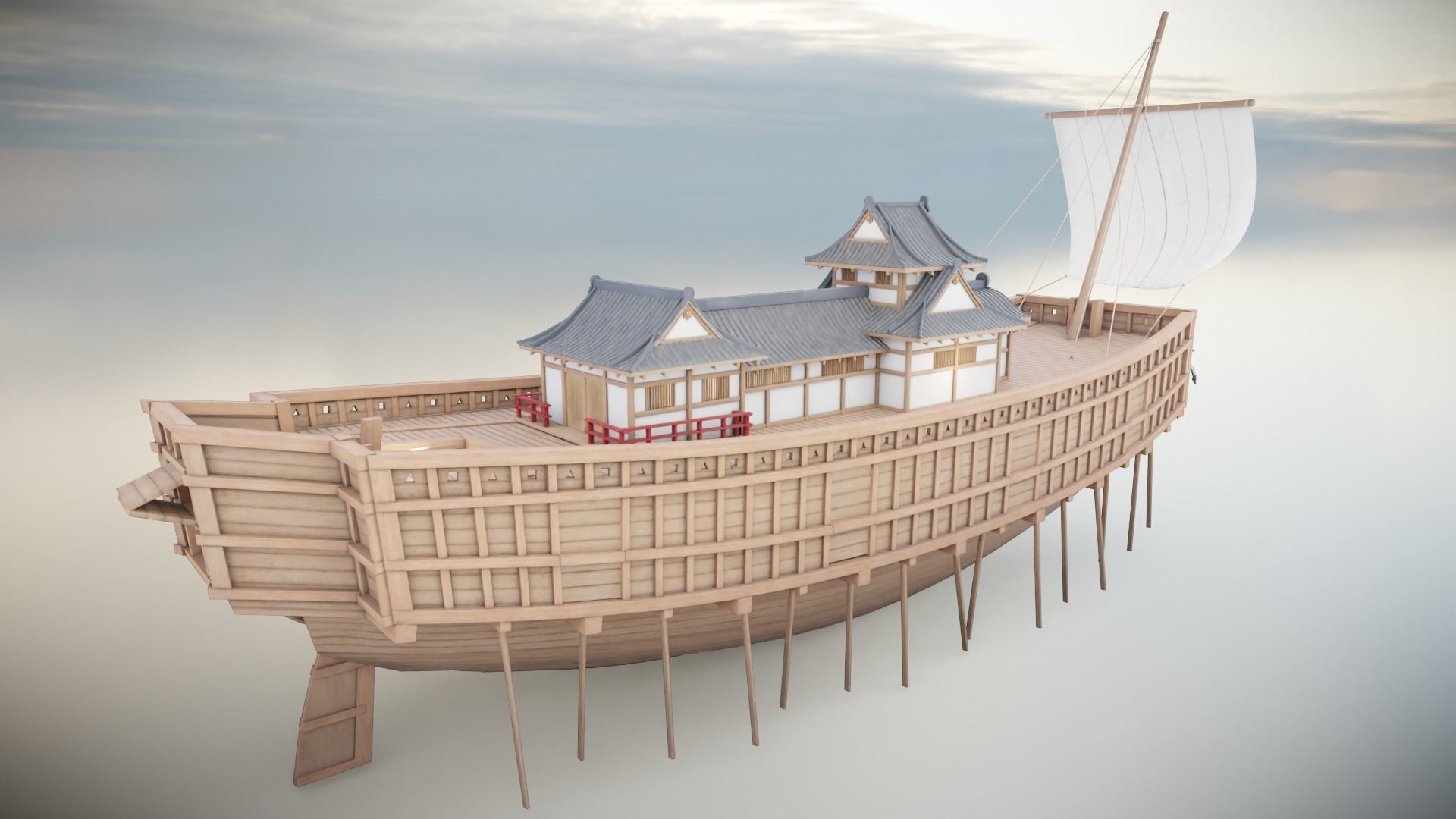 Atakebune - Japanese warship Low-poly 3D model_7