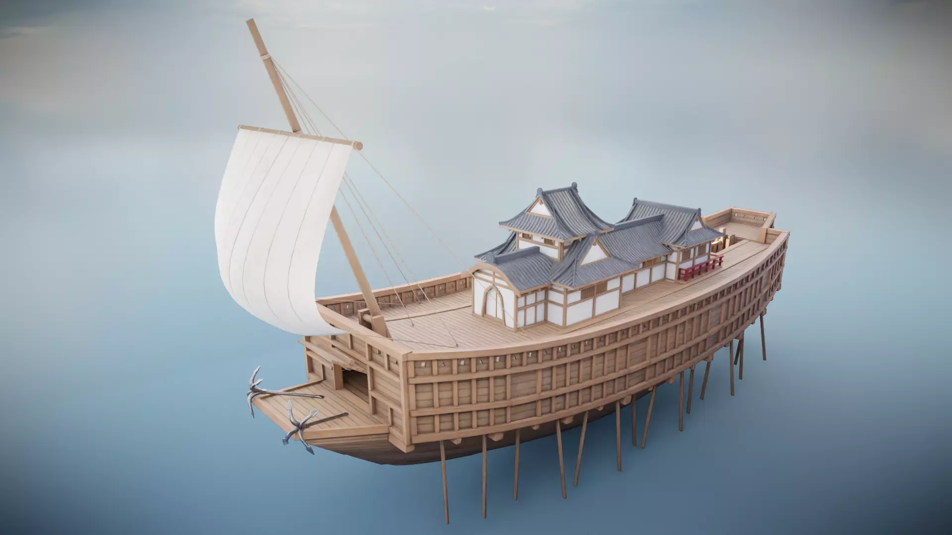 Atakebune - Japanese warship Low-poly 3D model_0