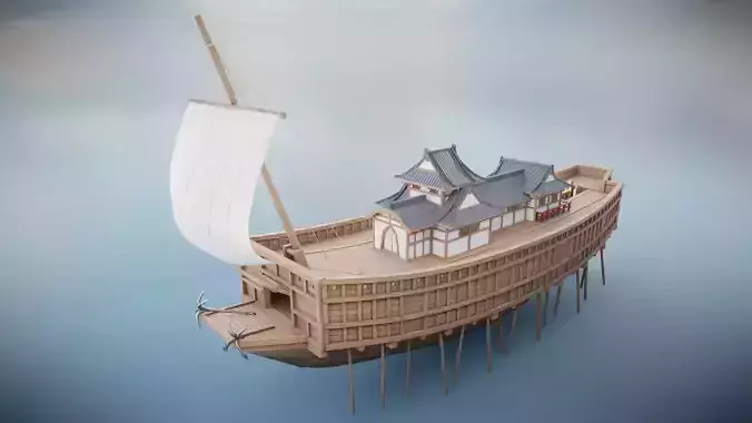 Atakebune - Japanese warship Low-poly 3D model