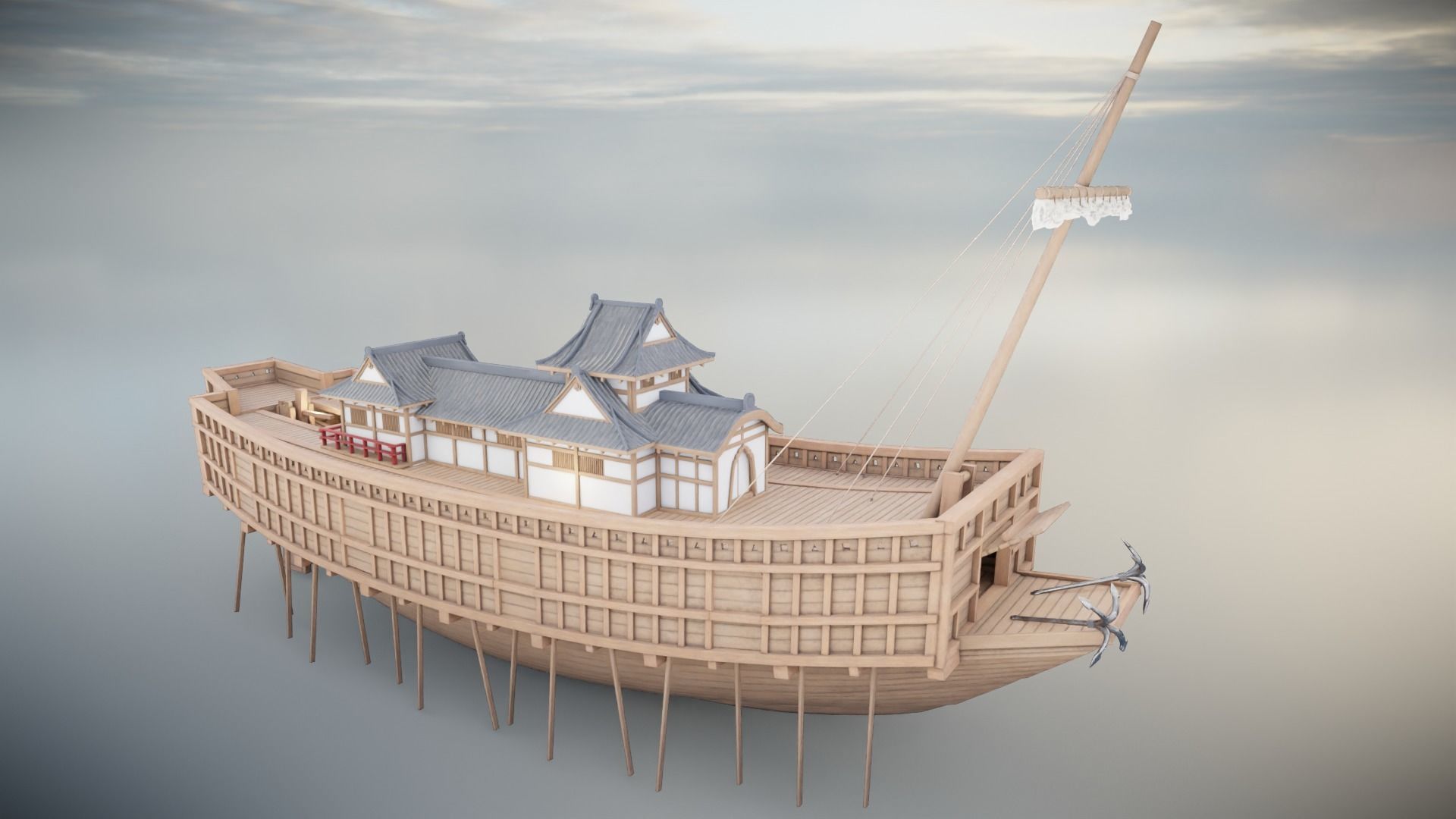 Atakebune - Japanese warship Low-poly 3D model_10