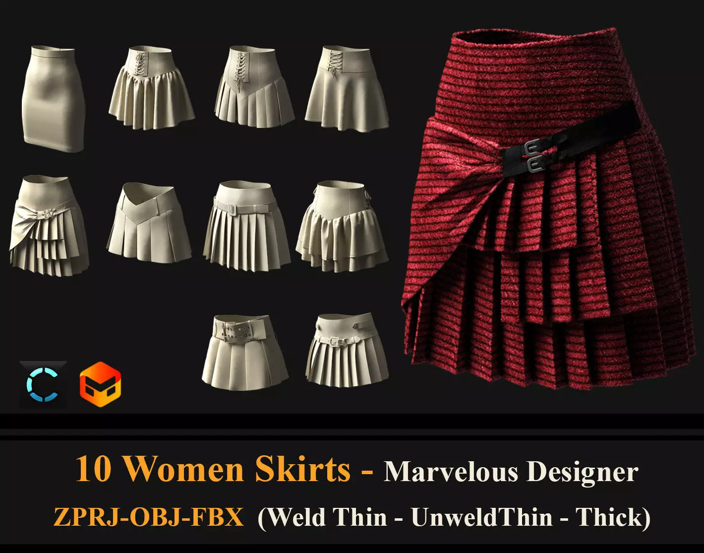 10 Women Skirts 3D model