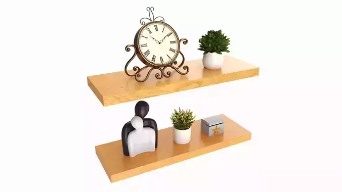 Floating Wooden Shelves with Decorations and Plants