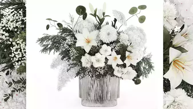 White bouquet of flowers and greenery hydrangea lilac lilies 353