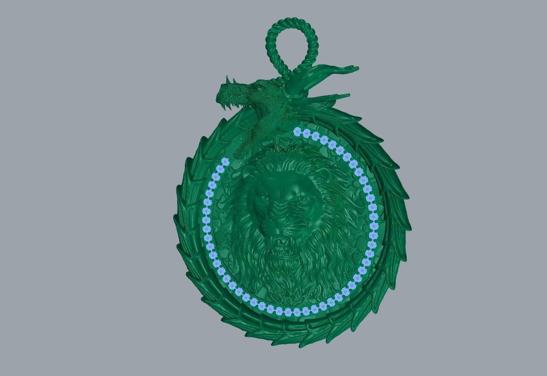 Dragon and Lion pendnat 3D print model_4
