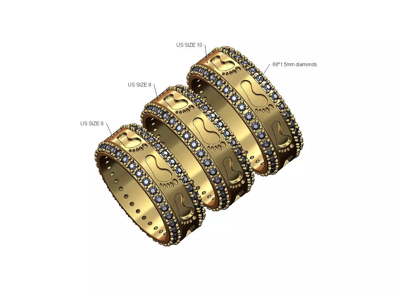 Diamond footprint engraving band US sizes 8 9 10 3D print model