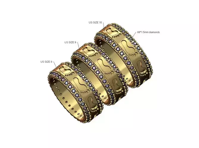 Diamond footprint engraving band US sizes 8 9 10