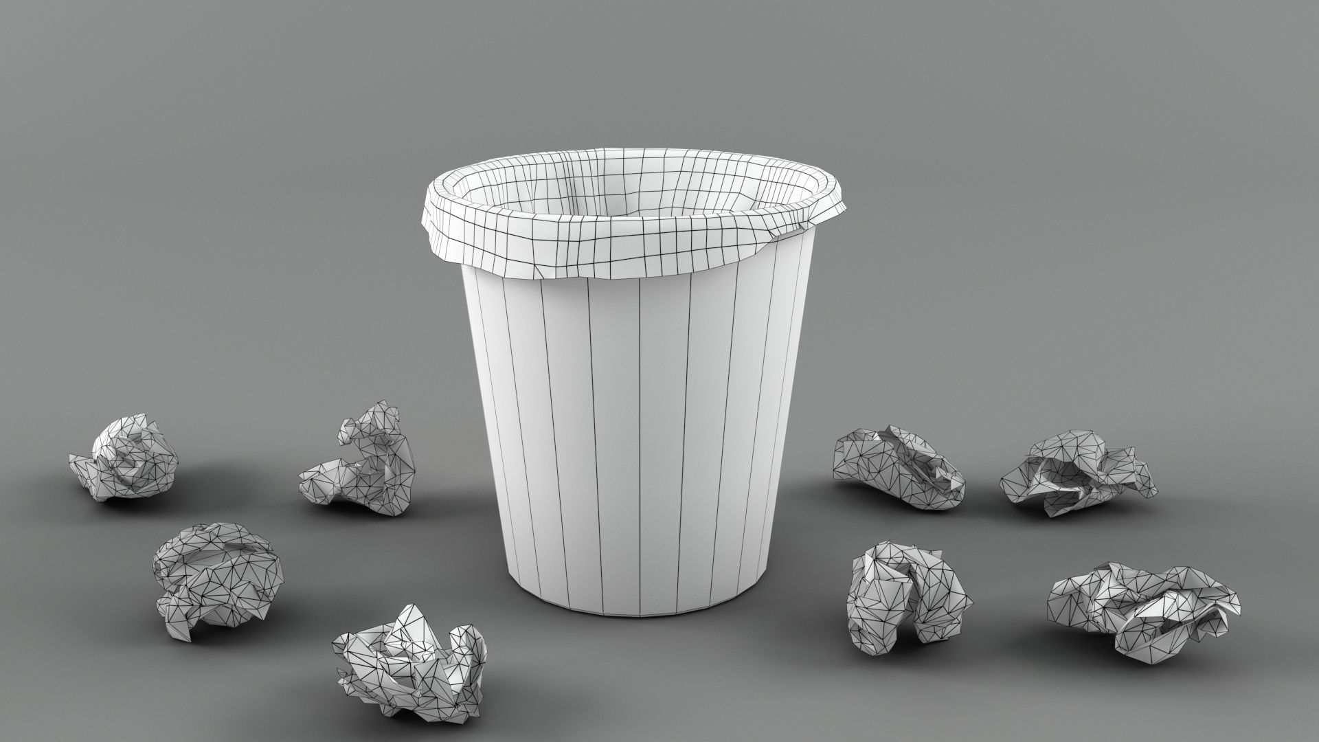 Trash bin and crumpled paper LowPoly PBR Low-poly 3D model_11