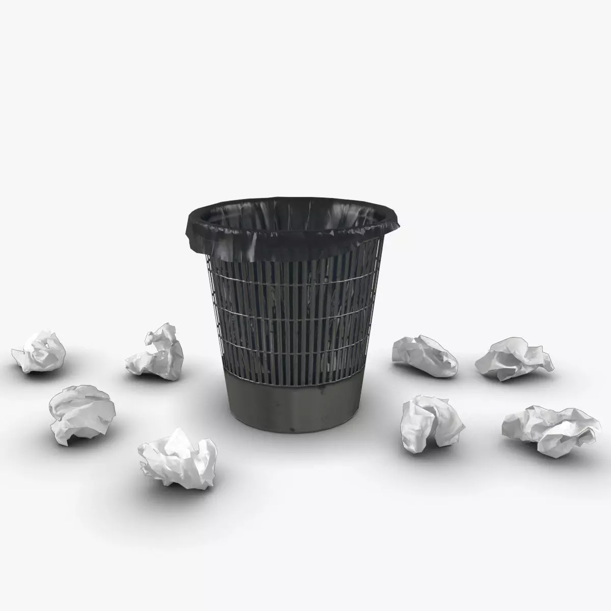 Trash bin and crumpled paper LowPoly PBR Low-poly 3D model_0