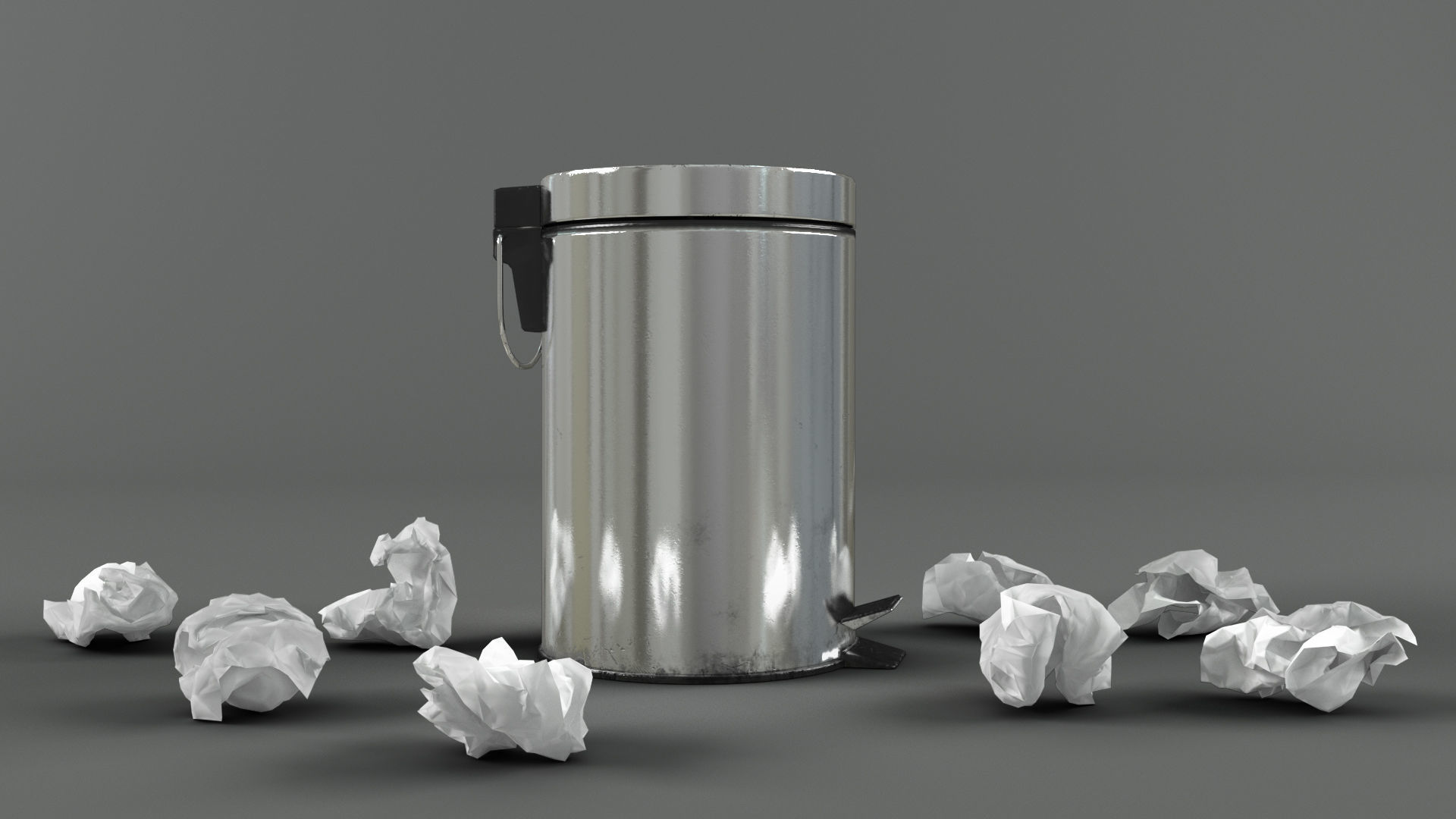Pedal Trash bin and crumpled paper LowPoly PBR Low-poly 3D model_1