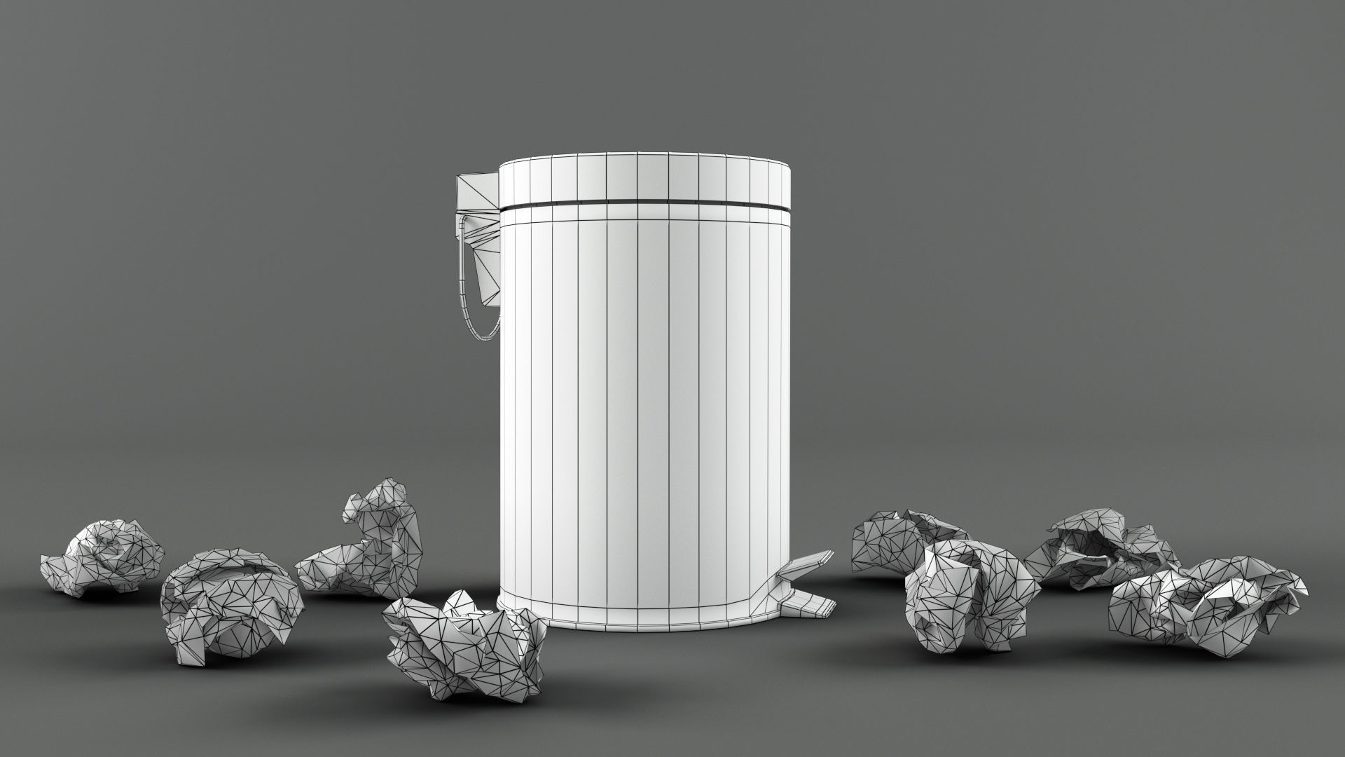 Pedal Trash bin and crumpled paper LowPoly PBR Low-poly 3D model_12