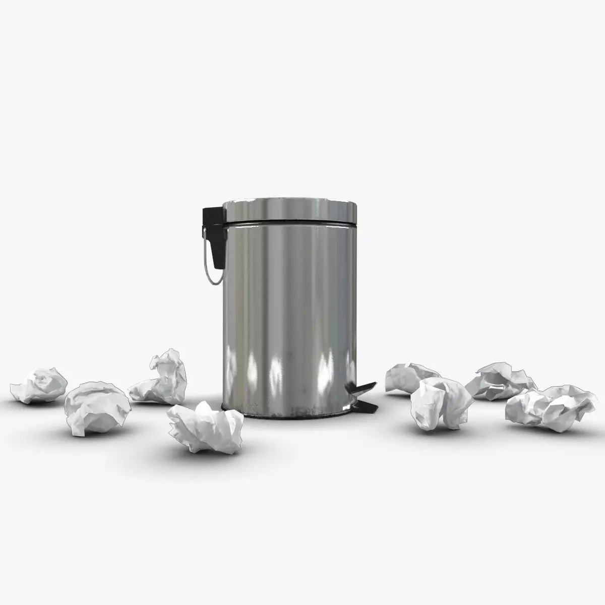 Pedal Trash bin and crumpled paper LowPoly PBR Low-poly 3D model_0