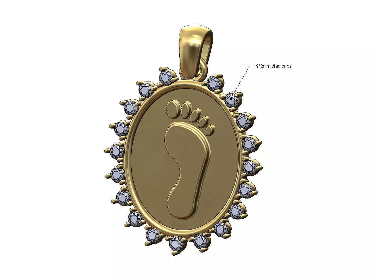 Footprint oval diamond pendant charm 3D print model