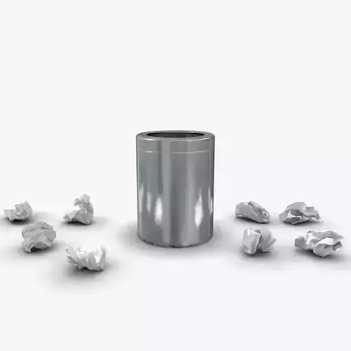 Trash bin and crumpled paper LowPoly PBR Low-poly 3D model