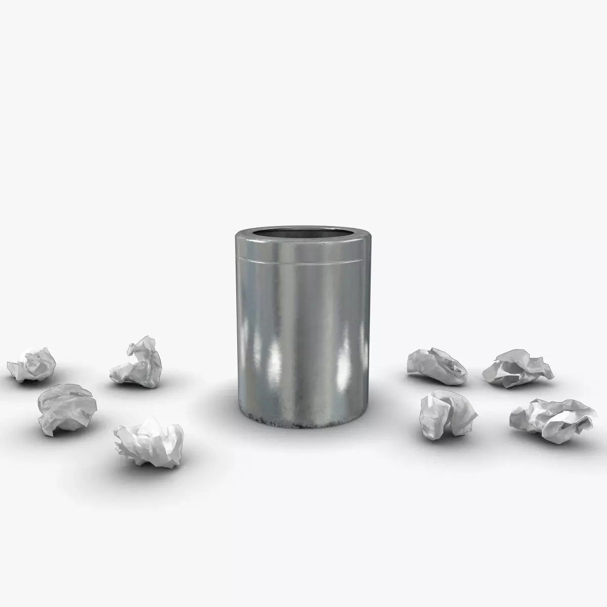 Trash bin and crumpled paper LowPoly PBR Low-poly 3D model_0