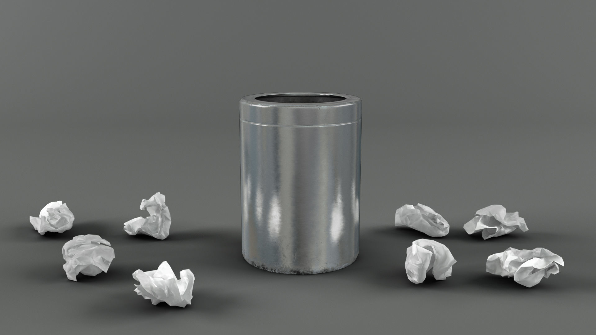 Trash bin and crumpled paper LowPoly PBR Low-poly 3D model_1