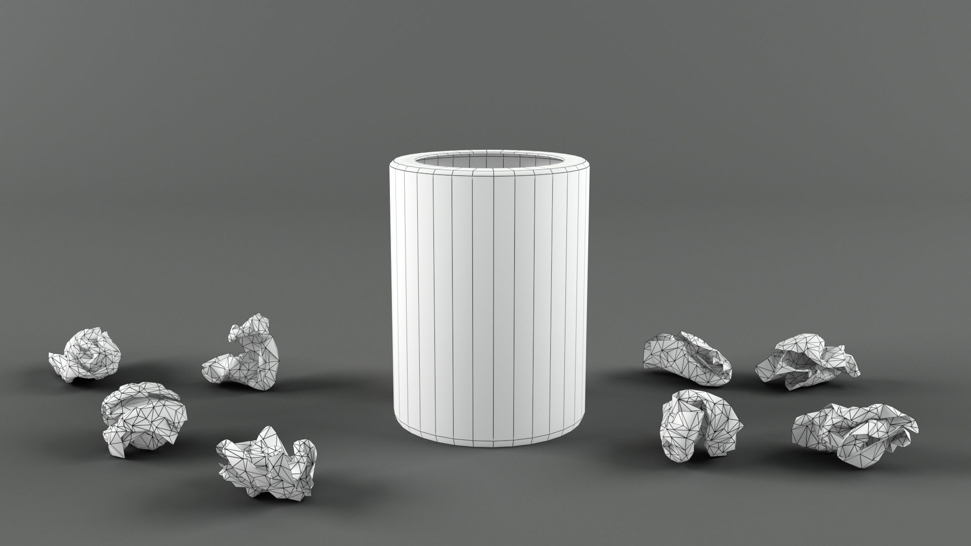 Trash bin and crumpled paper LowPoly PBR Low-poly 3D model_7