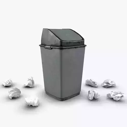 Trash bin and crumpled paper LowPoly PBR