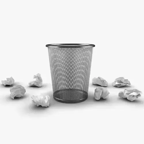 Trash bin and crumpled paper LowPoly PBR
