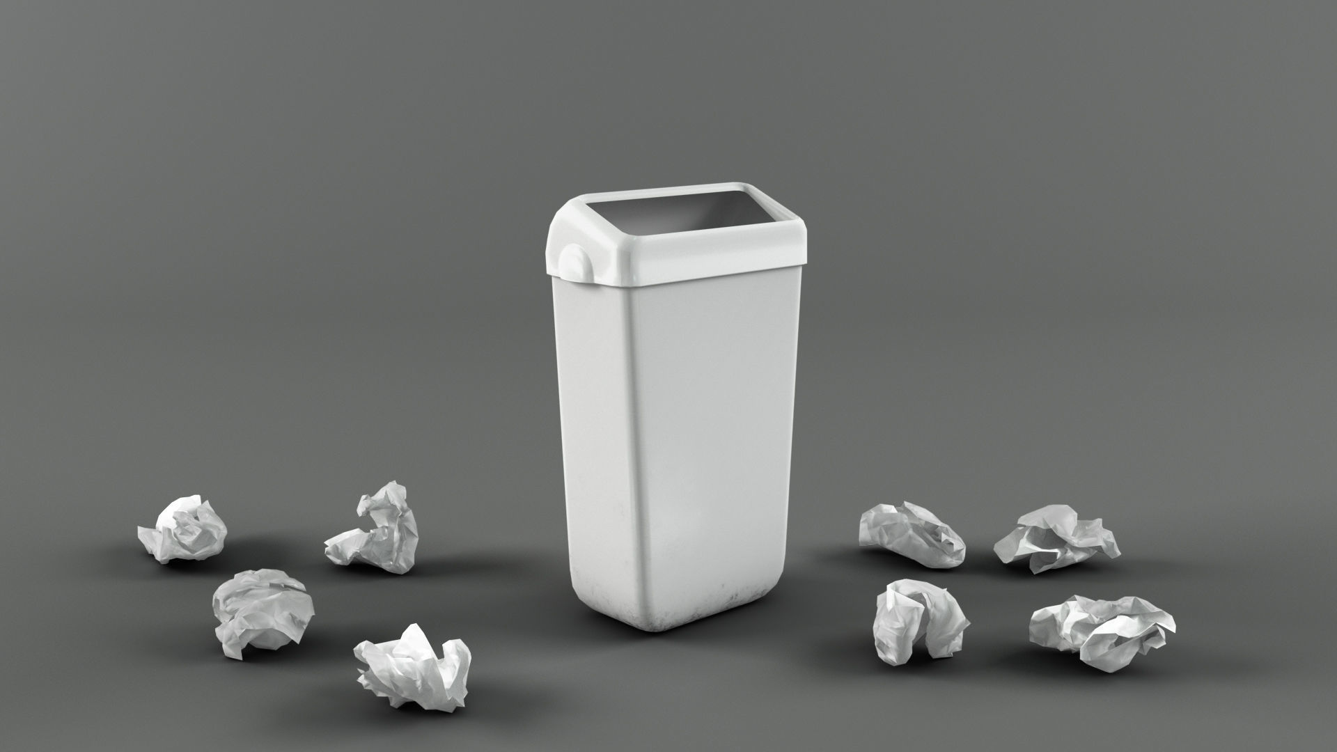 Trash bin and crumpled paper LowPoly PBR Low-poly 3D model_1