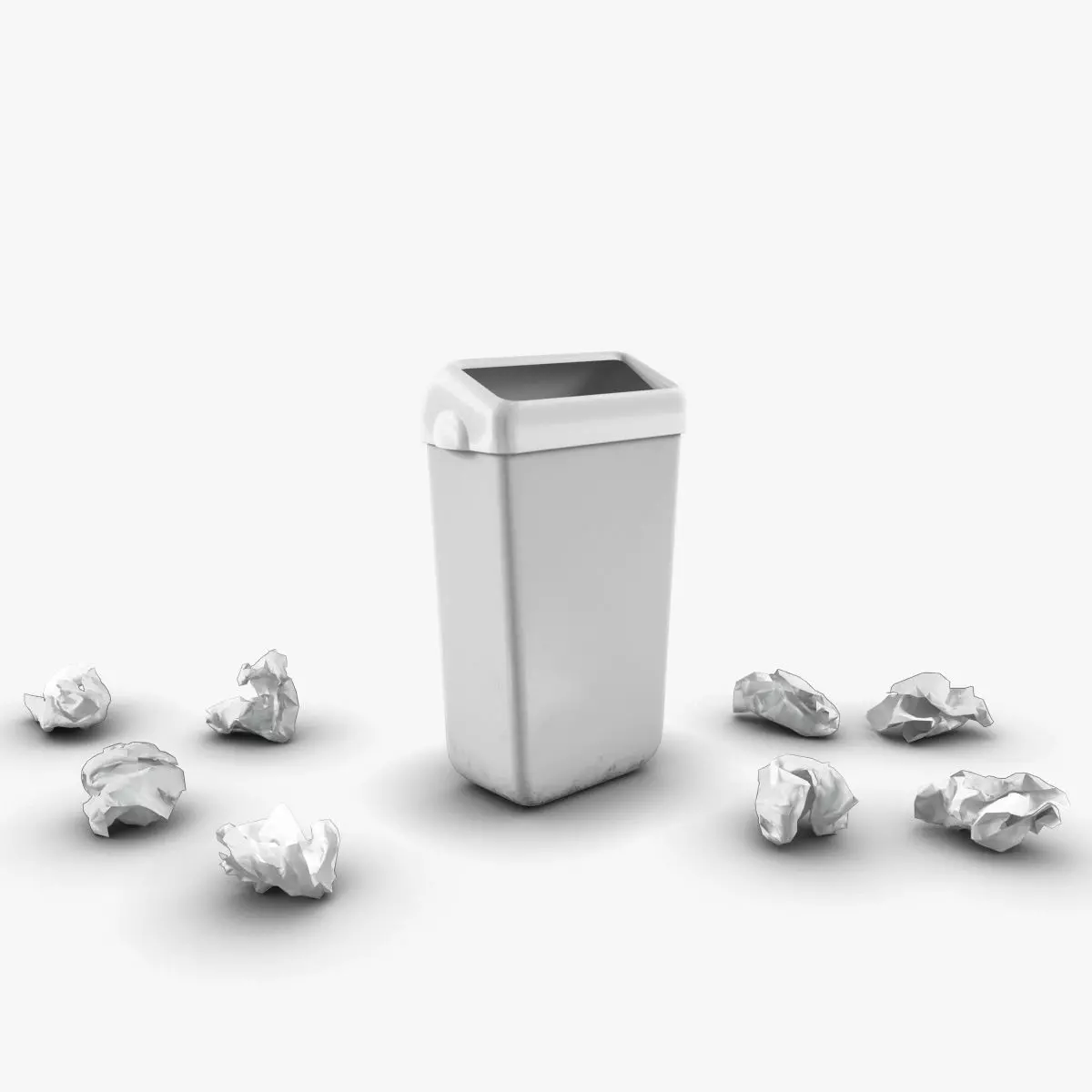 Trash bin and crumpled paper LowPoly PBR Low-poly 3D model_0