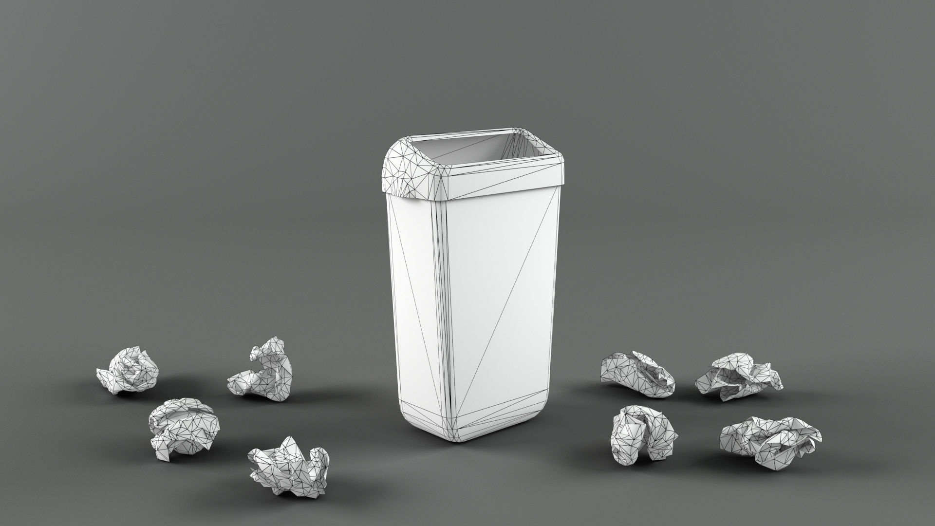 Trash bin and crumpled paper LowPoly PBR Low-poly 3D model_10