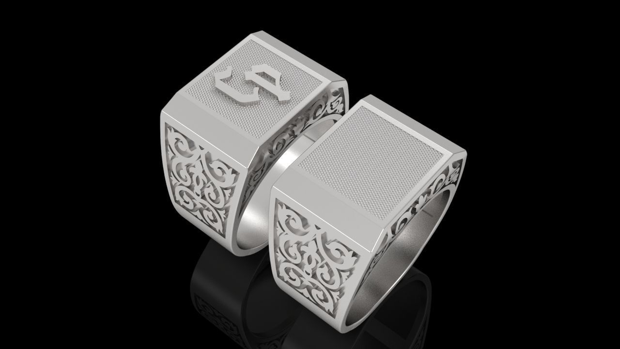 2 pieces ring with letters 3D print model_1