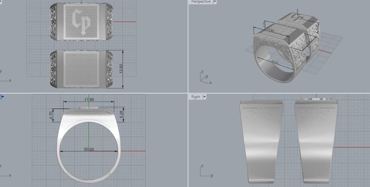 2 pieces ring with letters 3D print model_5