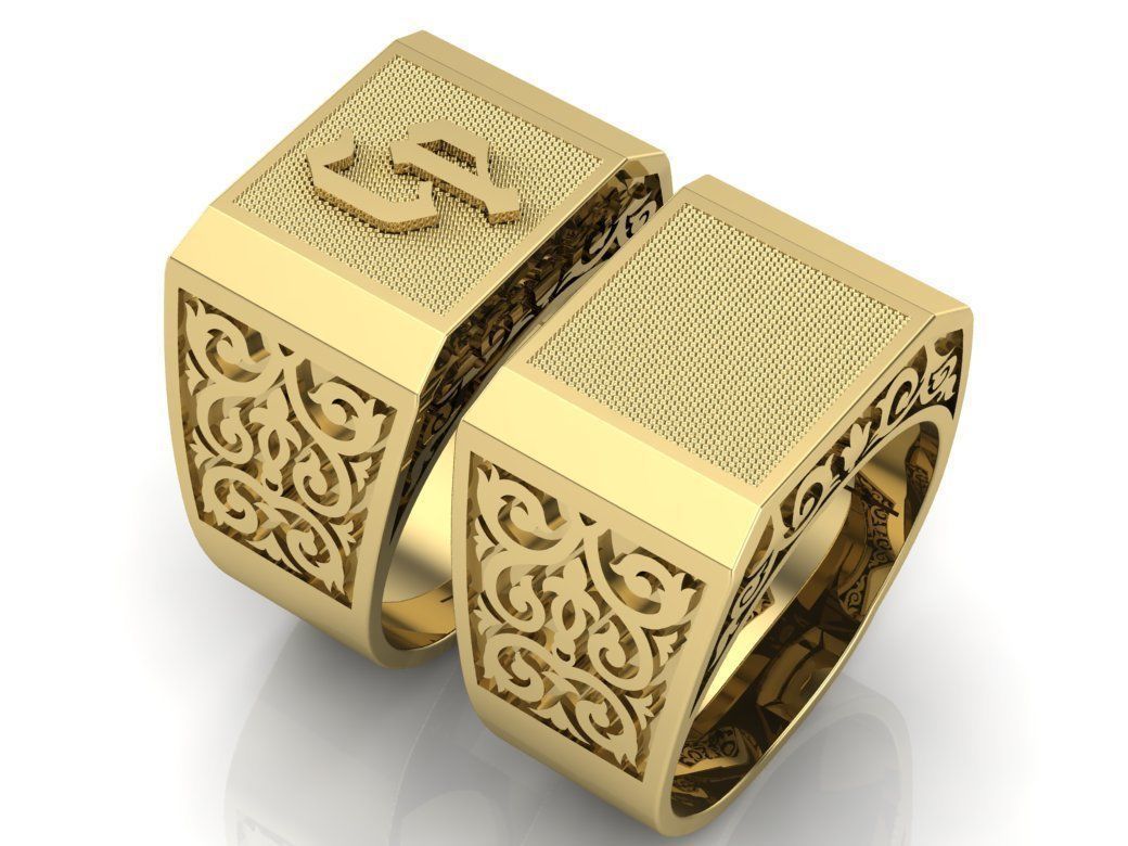 2 pieces ring with letters 3D print model_14