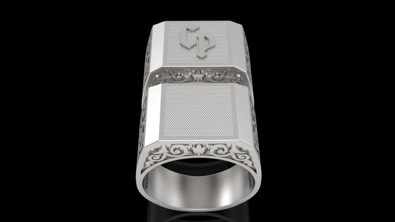 2 pieces ring with letters 3D print model_2