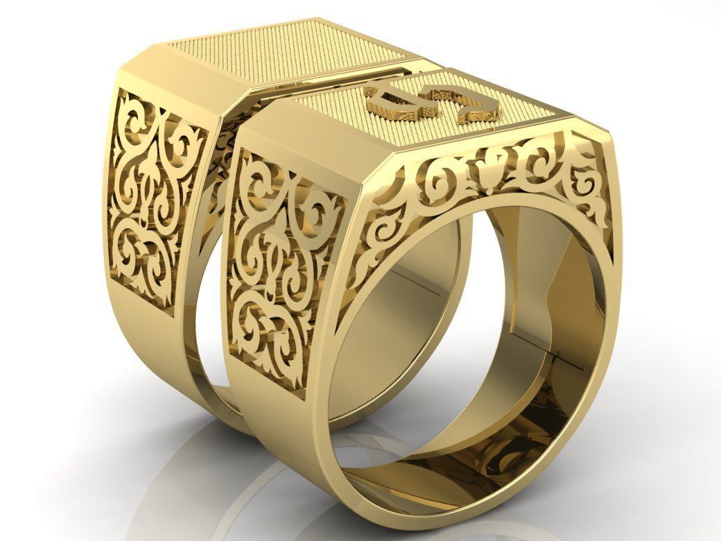 2 pieces ring with letters 3D print model_4