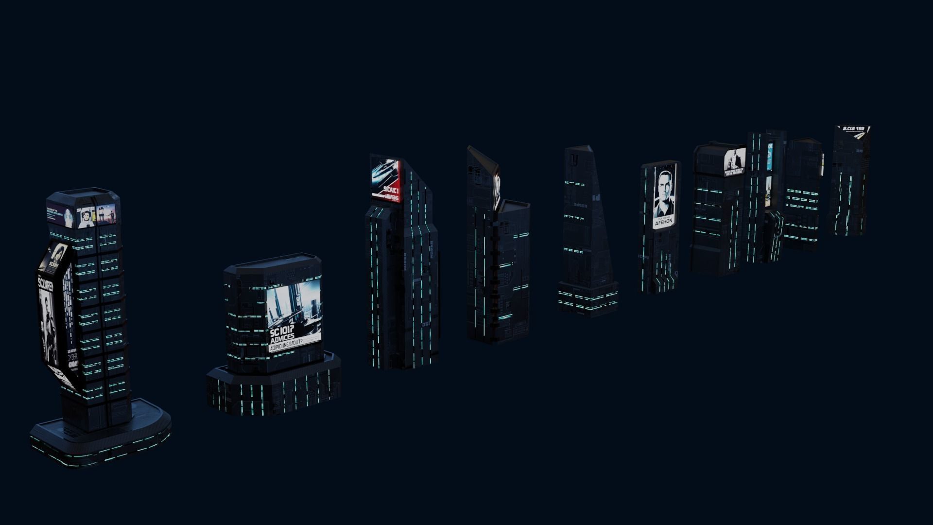 Sci-fi Buildings Pack 10 Low-poly 3D model_12