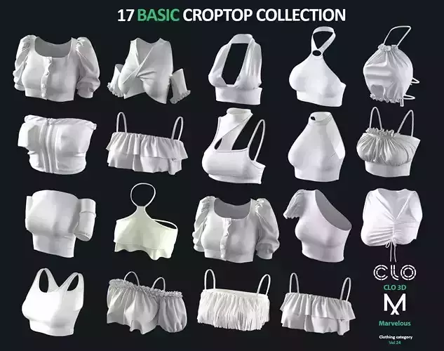 17 Basic Croptop Collection  ZPRJ   OBJ   FBX  Marvelous  Clo3d