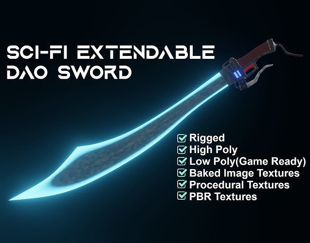 Sci-Fi Extendable Dao Sword Low-poly 3D model