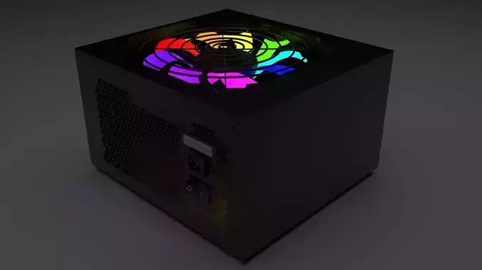 Black Power Supply Unit With Rainbow Glow In The Dark Fan 3D model