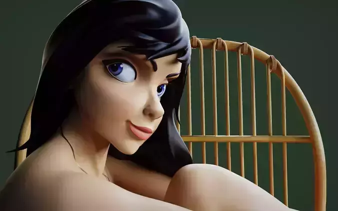 Nude Female on a Rattan Chair