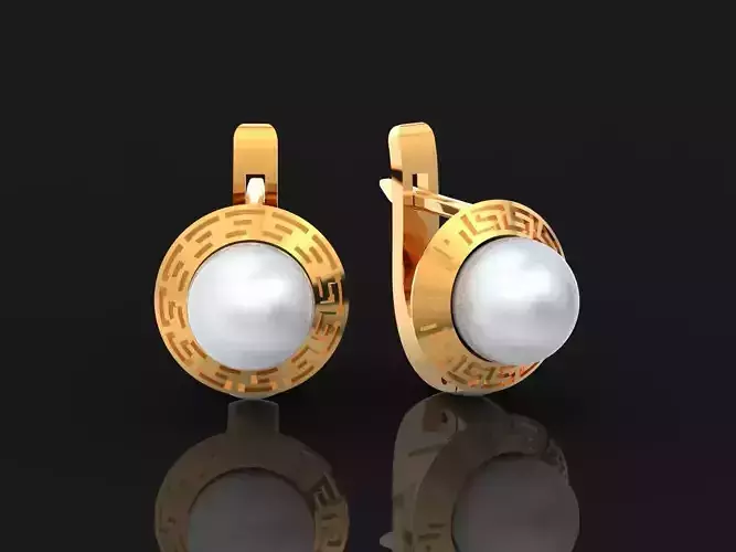 Greek Key Pearl Earrings 1038