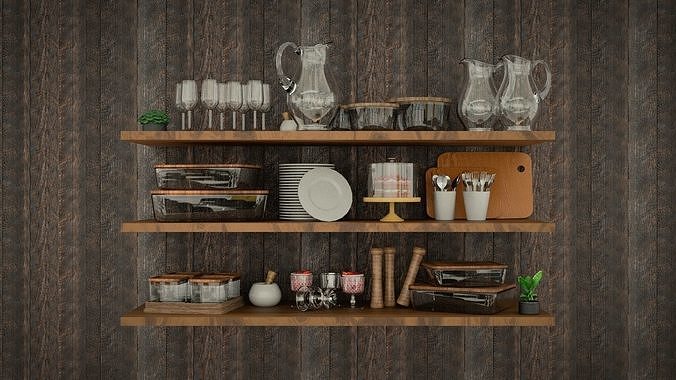 Kitchen Set utensils and tools Low-poly 3D model