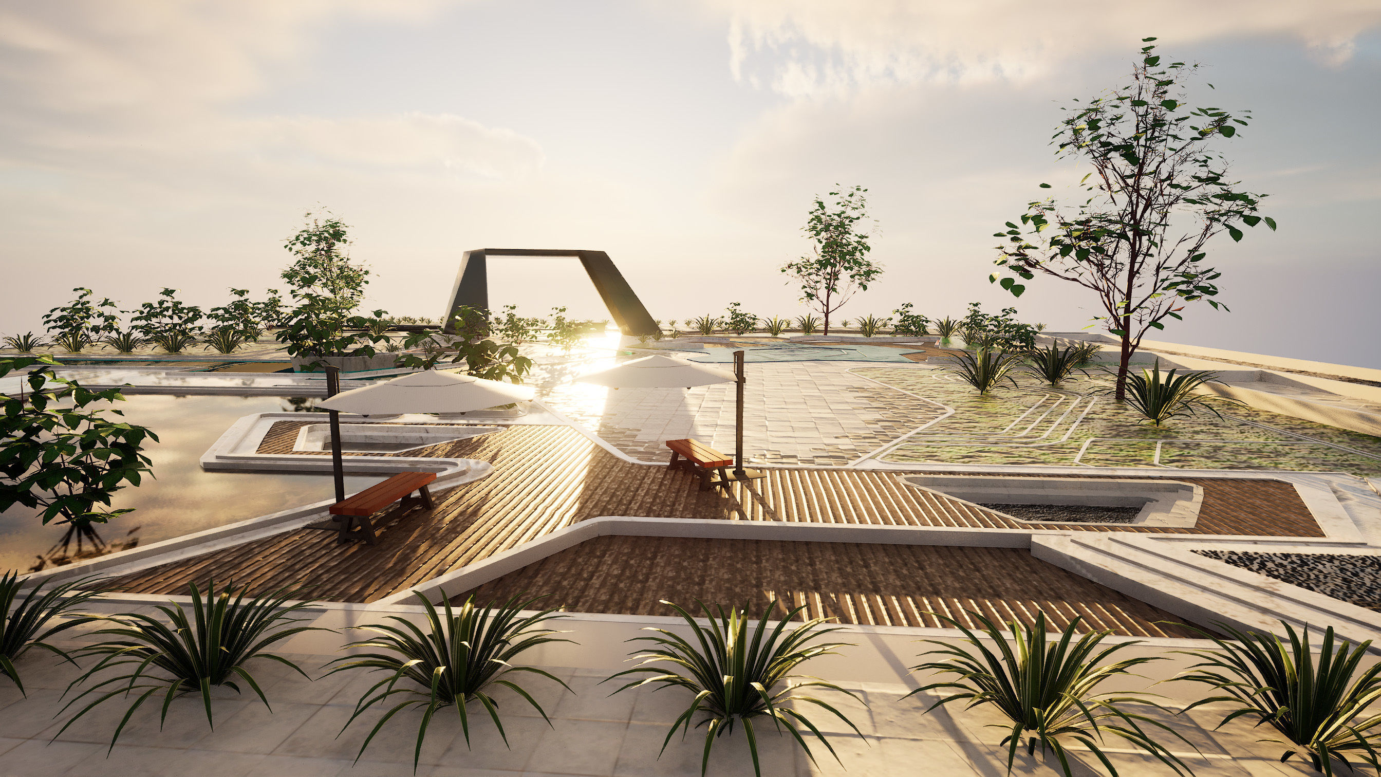 Modern Urban Park Environment 3D Model Low-poly 3D model_3