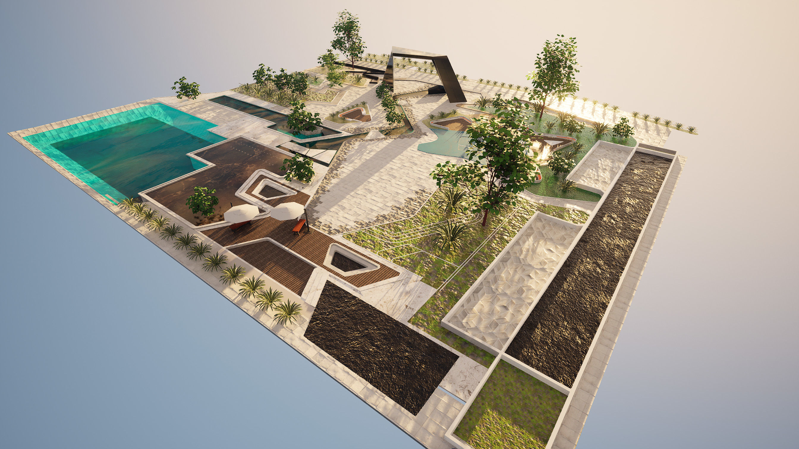 Modern Urban Park Environment 3D Model Low-poly 3D model_2