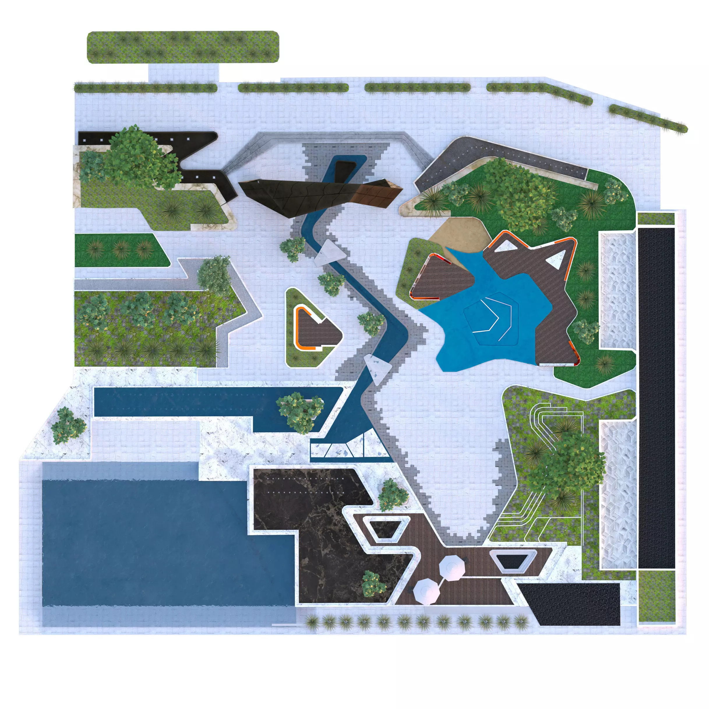 Modern Urban Park Environment 3D Model Low-poly 3D model_0