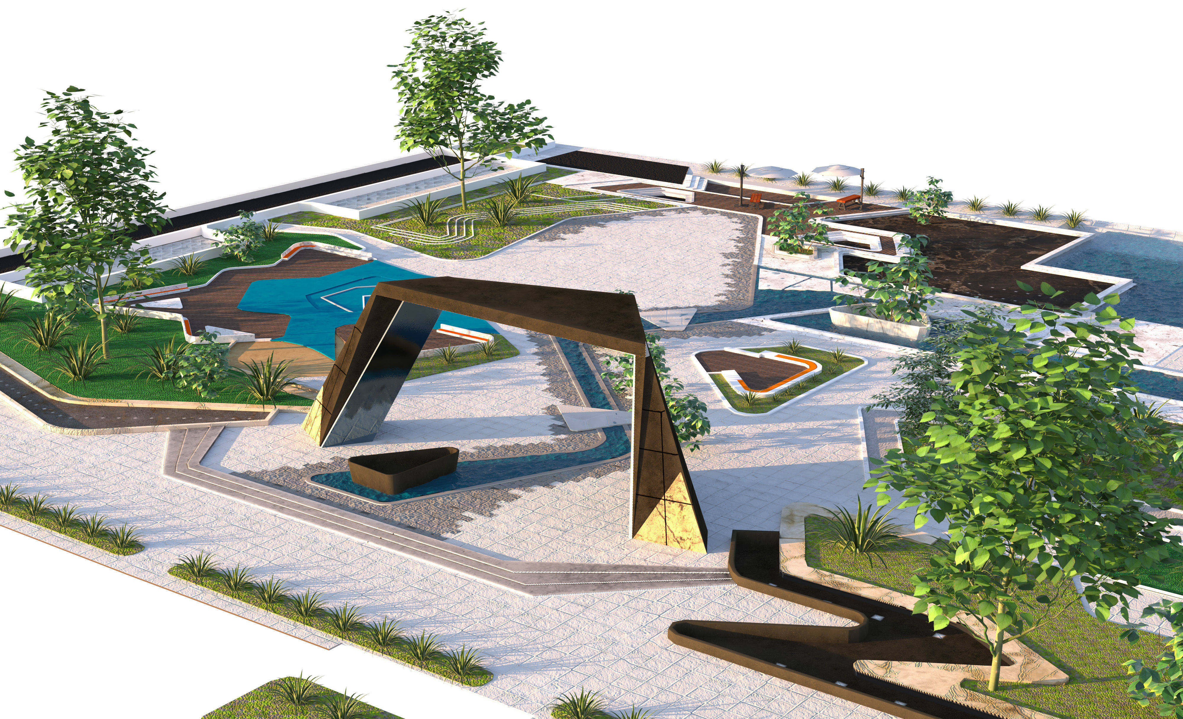 Modern Urban Park Environment 3D Model Low-poly 3D model_8