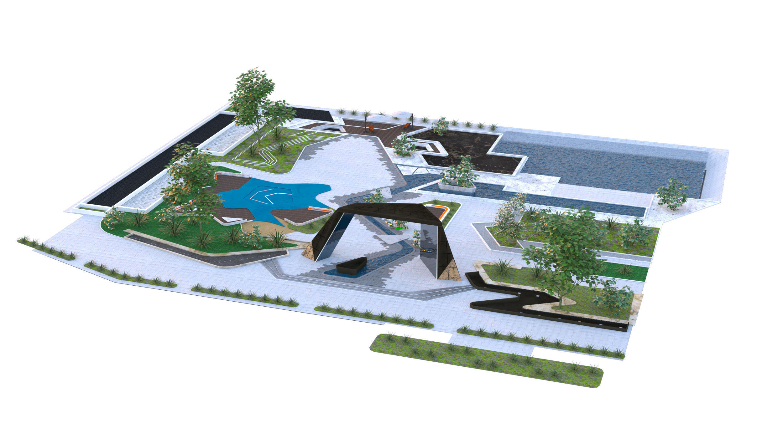 Modern Urban Park Environment 3D Model Low-poly 3D model_7