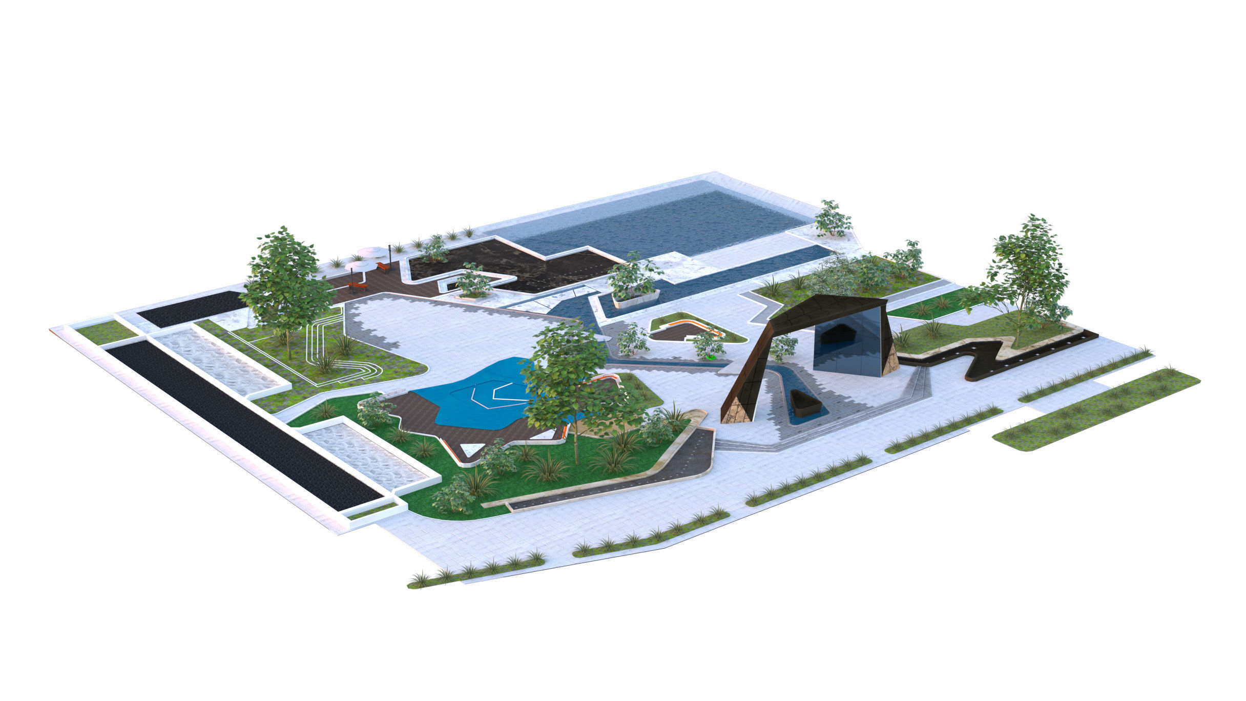 Modern Urban Park Environment 3D Model Low-poly 3D model_6