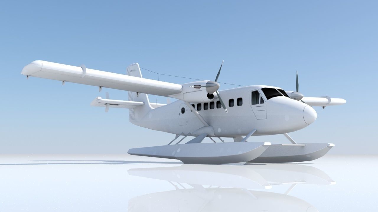DHC-6 Twin Otter Floats Static Low Poly  Low-poly 3D model_6