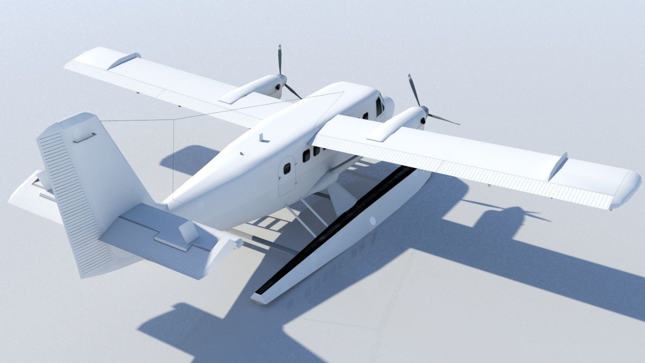 DHC-6 Twin Otter Floats Static Low Poly  Low-poly 3D model_4