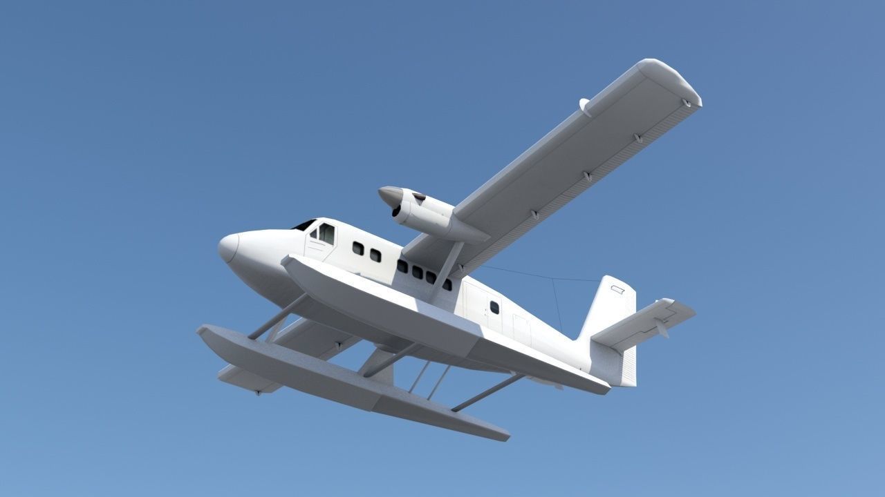 DHC-6 Twin Otter Floats Static Low Poly  Low-poly 3D model_8