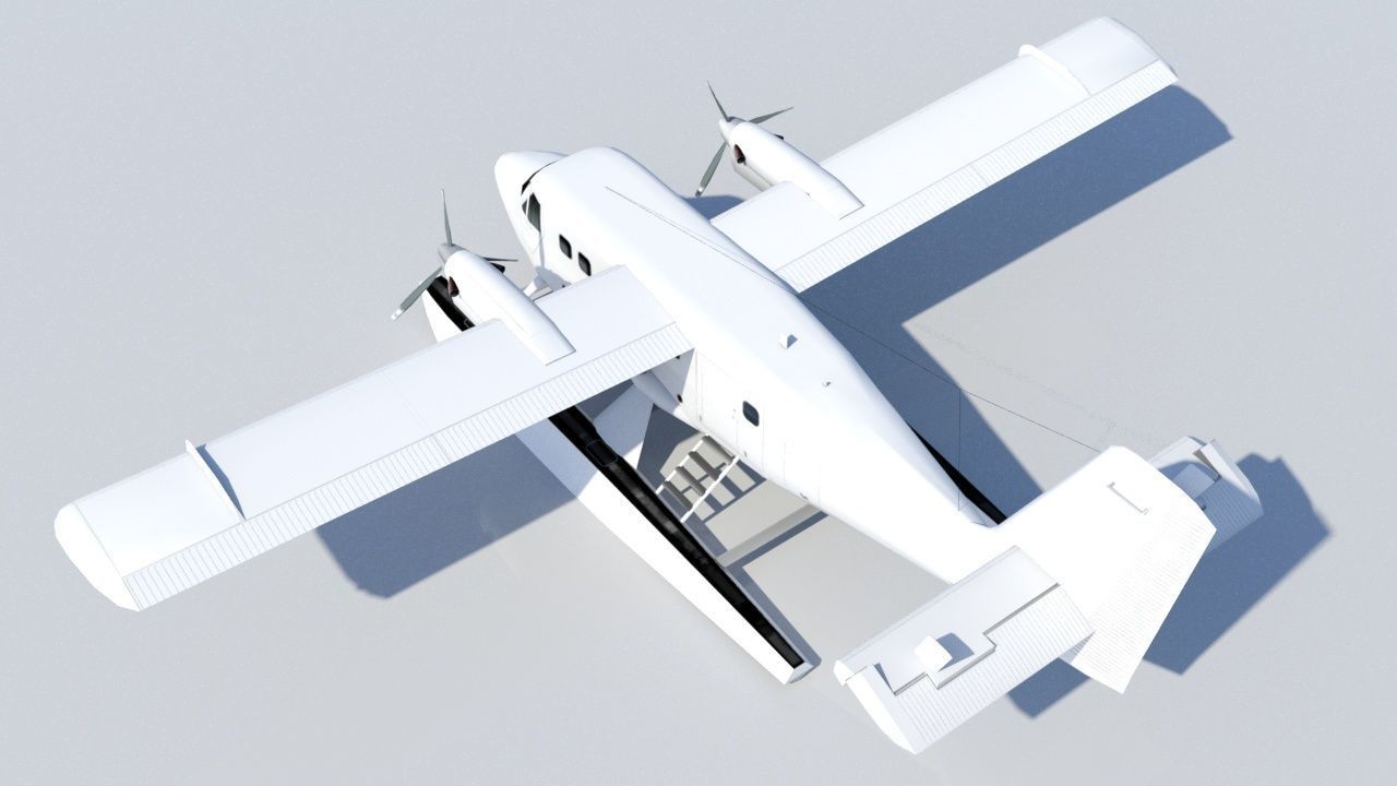 DHC-6 Twin Otter Floats Static Low Poly  Low-poly 3D model_2
