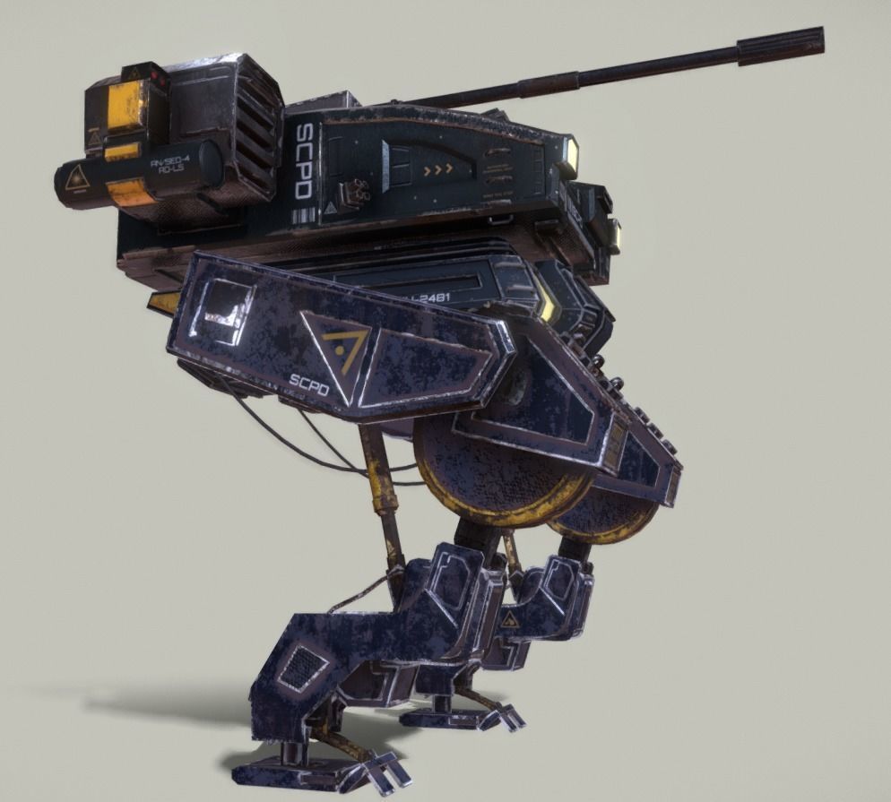 Mech Cyberpunk - Police Mech Lowpoly Animated Low-poly 3D model_5