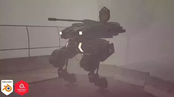 Mech Cyberpunk - Police Mech Lowpoly Animated Low-poly 3D model