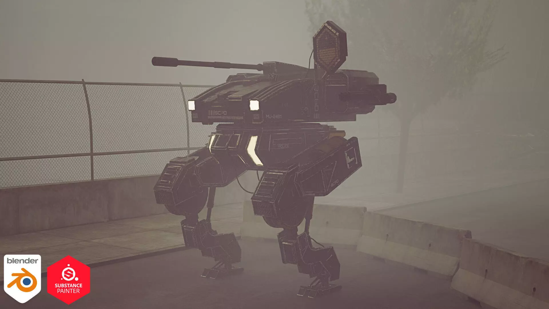 Mech Cyberpunk - Police Mech Lowpoly Animated Low-poly 3D model_0